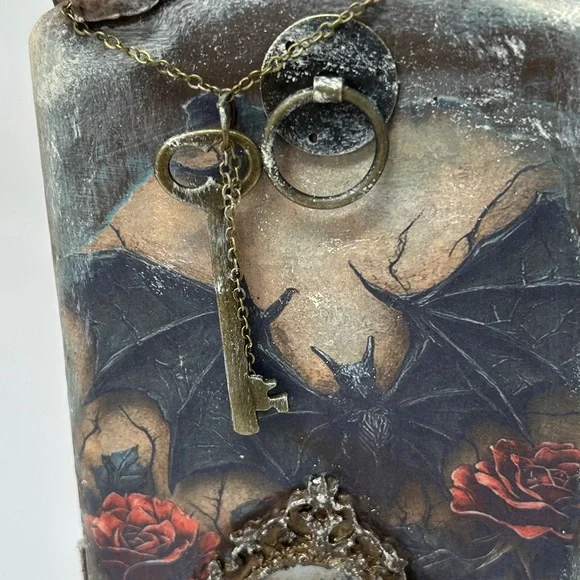 Hand Crafted One of a Kind Gothic Decorative Bottle with Roses and Skull - Picture 3 of 15